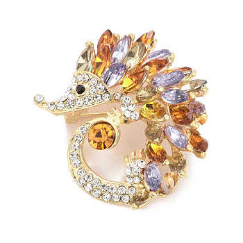 Rhinestone Hedgehog Badge, Animal Alloy Lapel Pin for Backpack Clothes, Golden, Topaz, 44x40x12mm, Pin: 0.7mm