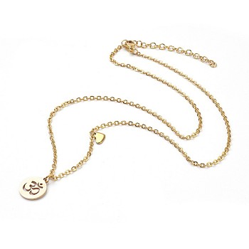 304 Stainless Steel Pendant Necklaces, Flat Round with Yoga/Om Symbol Pattern, Cardboard Boxes, Golden, 17.51 inch (43.5cm), Box: 9x6.5x2.7cm