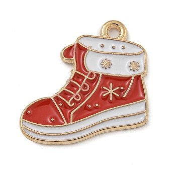 Christmas Theme Alloy Enamel Pendants, Light Gold, Lead Free & Cadmium Free, Shoes, 22x20x1mm, Hole: 1.6mm