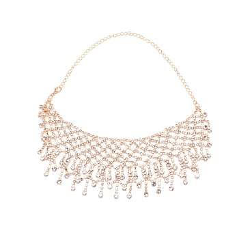 Crystal Rhinestone Bib Necklace, Luxury Braided Necklace for Wedding Party, Light Gold, 18.11 inch(46cm)