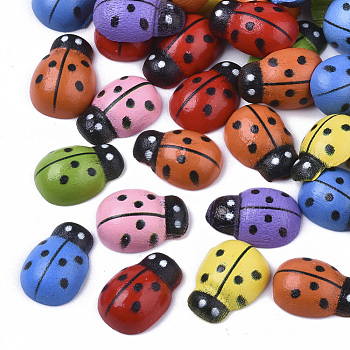 Spray Painted Maple Wood Cabochons, Printed, Ladybug, Mixed Color, 13x9x4mm