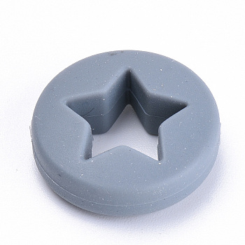 Food Grade Eco-Friendly Silicone Focal Beads, Chewing Beads For Teethers, DIY Nursing Necklaces Making, Flat Round with Star, Slate Gray, 21x7mm, Hole: 2mm