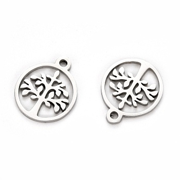 304 Stainless Steel Charms, Laser Cut, Ring with Tree of Life, Stainless Steel Color, 12x10x1mm, Hole: 1.2mm