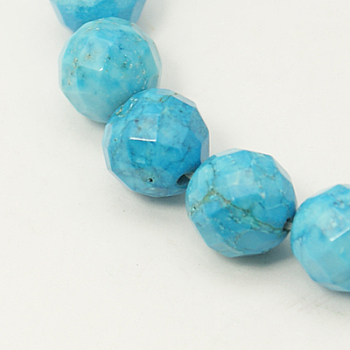 Natural Howlite Beads Strands, Dyed & Heated, Faceted, Round, Turquoise, 10mm, Hole: 1mm