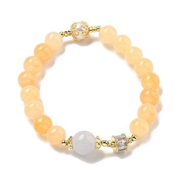Round Natural Gemstone Beaded Stretch Bracelets, Natural Pearl Bracelets for Women, Real 14K Gold Filled, Inner Diameter: 2-1/2 inch(6.5cm)
