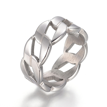 Unisex 304 Stainless Steel Finger Rings, Wide Band Rings, Curb Chain Shape, Stainless Steel Color, Size 7, 17mm, 9mm wide