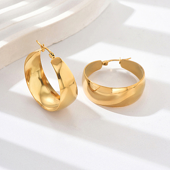 304 Stainless Steel Hoop Earrings for Women, Round Ring, Real 18K Gold Plated, 30x34mm