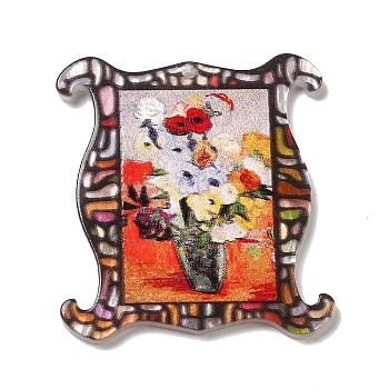 Acrylic Pendant, Flower Oil Painting, Chocolate, 38x26x2mm, Hole: 1.6mm