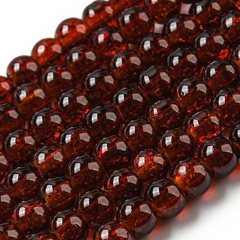 Spray Painted Crackle Glass Beads Strands, Round, Saddle Brown, 4mm, Hole: 1.1~1.3mm, about 200pcs/strand, 31.4 inch