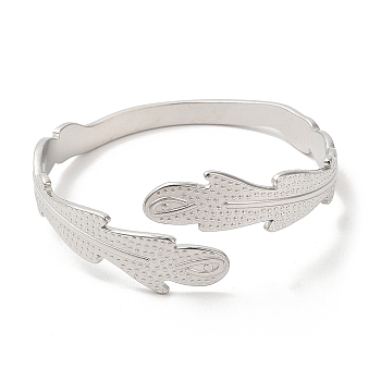304 Stainless Steel Feather Cuff Bangles, Jewelry for Women, Stainless Steel Color, Inner Diameter: 2 inch(5.1cm)