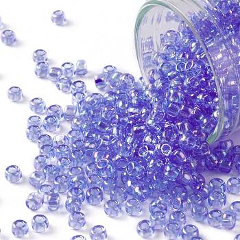TOHO Round Seed Beads, Japanese Seed Beads, (168) Transparent AB Light Sapphire, 8/0, 3mm, Hole: 1mm, about 1110pcs/50g
