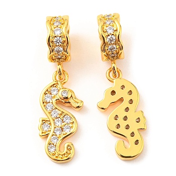 Brass Micro Pave Cubic Zirconia Pendents, Lead Free & Cadmium Free, Sea Horse, Real 18K Gold Plated, 17.5mm, Pendent: 17x8x2mm, Hole: 4.5mm