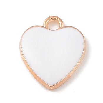 Alloy Enamel Pendants, Light Gold, Heart Charm, White, 17.5x14x2.5mm, Hole: 2.5mm