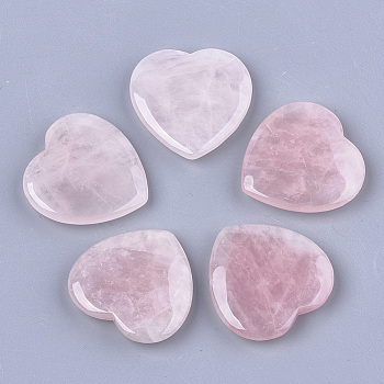 Natural Rose Quartz Heart Love Stone, Pocket Palm Stone for Reiki Balancing, 34~35x35x7~8mm