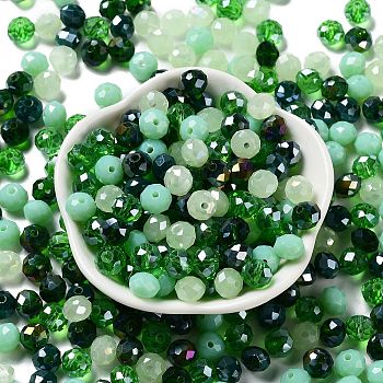 Glass Beads, Faceted, Rondelle, Lime Green, 8x6mm, Hole: 1mm, about 145pcs/60g