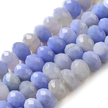 Natural Banded Agate/Striped Agate Beads Strands, Dyed & Heated, Faceted Rondelle, Cornflower Blue, 8x5mm, Hole: 1mm, about 72pcs/strand, 15.28''(38.8cm)