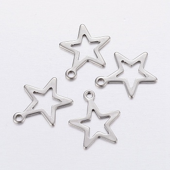 304 Stainless Steel Pendants, Star Charms, Stainless Steel Color, 14.5x12.5x0.8mm, Hole: 1.2mm