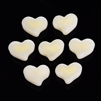 Flocky Acrylic Beads, Bead in Bead, Heart, Yellow, 16x21x12mm, Hole: 2.5mm