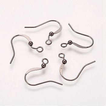 Brass French Earring Hooks, Flat Earring Hooks, with Beads and Horizontal Loop, Lead Free, Gunmetal, 15mm, Hole: 2mm