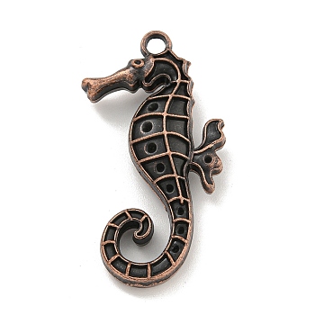 Tibetan Style Alloy Pendants, Sea Horse, Cadmium Free & Lead Free, Red Copper, 47x25x8.5mm, Hole: 3mm