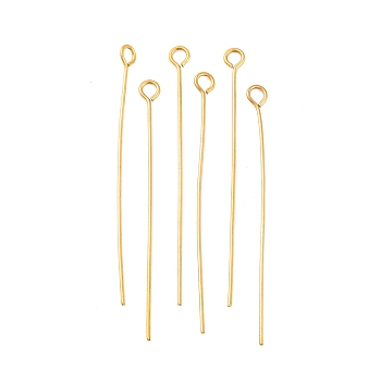 Ion Plating(IP) 304 Stainless Steel Eye Pins, Real 18K Gold Plated, 24 Gauge, 40x0.5mm, Hole: 1.9mm