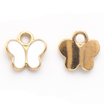 Alloy Enamel Charms, Butterfly, Light Gold, White, 8x8x3mm, Hole: 1.6mm