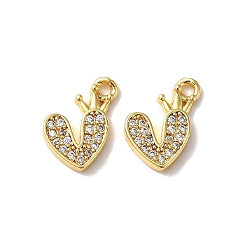 Brass Micro Pave Cubic Zirconia Pendants, Heart, Real 18K Gold Plated, 11.5x9.5x2mm, Hole: 1.2mm