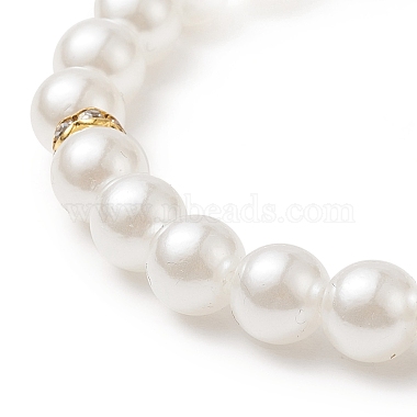 Acrylic Pearl Round Beaded Stretch Bracelet with Alloy Rhinestone Heart Charms for Women(BJEW-JB09232)-5