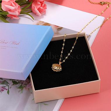 Collier de perles de coquillage clair zircon cubique coquille cage pendentif collier été pétoncle tour de cou charme titane acier bijoux pour femmes plage(JN1114A)-5