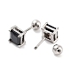 Carré 316 bouchons d'oreille chirurgicaux en acier inoxydable pavé de zircone cubique pour femmes hommes(EJEW-Z050-34C-02P)-2