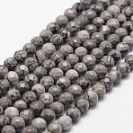 Natural Map Stone/Picasso Stone/Picasso Jasper Beads Strands, Faceted, Round, Gray, 4~4.5mm, Hole: 1mm, about 75~82pcs/strand, 14 inch~15.1 inch(X-G-D840-35-4mm)