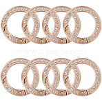 8pcs Alloy Crystal Rhinestone Spring Gate Rings, Ring, Light Gold, 28.5x5mm(FIND-GF0007-69A-KCG)