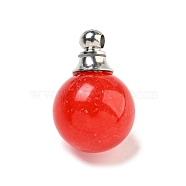 Natural Dyed White Jade Perfume Bottle Pendants, with 304 Stainless Steel Findings, Round, Red, 25x16mm, Hole: 2mm(G-K338-22P-12)