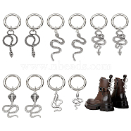 Snake Tibetan Style Alloy Pendant Decorations, with Zinc Alloy Spring Gate Rings, Antique Silver & Platinum, 62~78mm, 6 styles, 2pcs/style, 12pcs/set(HJEW-AB00719)