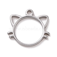 304 Stainless Steel Charms, Cat Head Charms, Stainless Steel Color, 10x11x1mm, Hole: 1mm(X-STAS-G287-09P)