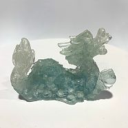 Natural Aquamarine Dragon Display Decorations, Resin Figurine Home Decoration, for Home Feng Shui Ornament, 85x35x60mm(WG87302-07)