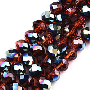 Electroplate Transparent Glass Beads Strands, Half Multi-color Plated, Faceted, Rondelle, Orange Red, 8x6mm, Hole: 1mm, about 72pcs/strand, 16.14 inch(41cm)(EGLA-A034-T8mm-Q18)