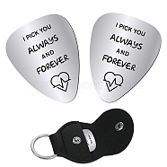 2Pcs 201 Stainless Steel Guitar Picks, Plectrum Guitar Accessories, with 1Pc PU Leather Guitar Clip, for Musical Instrument Accessories, Heart Pattern, 115x47x1.3mm(DIY-CN0001-83E)