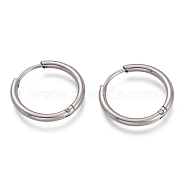304 Stainless Steel Needle with 201 Stainless Steel Ring Huggie Hoop Earrings, Hypoallergenic Earrings, Stainless Steel Color, 15 Gauge, 15x1.5mm, Pin: 1mm(EJEW-L256-02A-P)