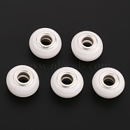 Resin European Beads, Large Hole Beads, with Silver Plated Brass Double Cores, Stripe, Rondelle, White, 14x8~8.5mm, Hole: 5mm(RPDL-S003-17)