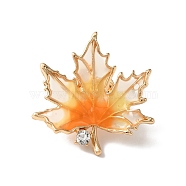 Maple Leaf Enamel Pin, Light Gold Plated Alloy Rhinestone Badge for Backpack Clothes, Orange, 29x28.5x2.5mm, Pin: 1mm(JEWB-A010-01B)