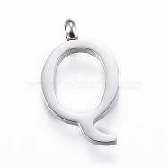 Tarnish Resistant 304 Stainless Steel Pendants, Initial Letter, Letter.Q, Stainless Steel Color, 18x11x2mm, Hole: 2mm(STAS-F129-Q-P)