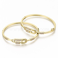 Brass Micro Pave Clear Cubic Zirconia Bangles, Nickel Free, Safety Pin, Real 16K Gold Plated, Inner Diameter: 2-1/4x1-2-1/8 inch(5.8x5.3cm), 9.5mm(BJEW-S142-013-NF)
