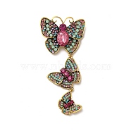 Creative Long Alloy Triple Butterfly Brooch, Rhinestone Retro Insect Brooch, for Ceremony Banquet Suit Accessory, Colorful, 110x52mm(PW-WG59366-02)