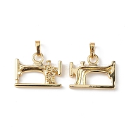 Eco-Friendly Rack Plating Brass Pendants, Lead Free & Cadmium Free, Long-Lasting Plated, Sewing Machine Charm, Real 18K Gold Plated, 16x20.5x3mm, Hole: 4x6.5mm(KK-F848-12G)