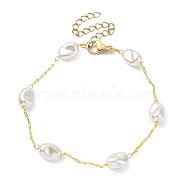 CCB Plastic Pearl Beaded Chain Bracelet, Brass Jewelry, Golden, 7-1/8 inch(18.2cm)(BJEW-JB09433)