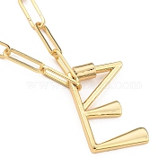 Brass Screw Carabiner Lock Pendant Necklaces, Initial Necklaces, with Paperclip Chains, Letter, Golden, Letter.E, 18.03 inch(45.8cm), Letter E: 31x19.5x2.7mm(NJEW-JN03011-03)
