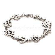 304 Stainless Steel Skull Anchor & Helm Link Chain Bracelets, Antique Silver, 9-1/8 inch(23.2cm)(BJEW-E094-15AS)