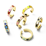 Enamel Heart Open Cuff Ring, Real 18K Gold Plated Brass Jewelry, Lead Free & Cadmium Free, Mixed Color, US Size 6(16.5mm)(RJEW-D078-06G)