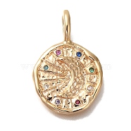 Brass Micro Pave Cubic Zirconia Pendants, Round, Moon Charms, Real 18K Gold Plated, 21x14x1.5mm, Hole: 3.5x2.5mm(KK-U038-16G)